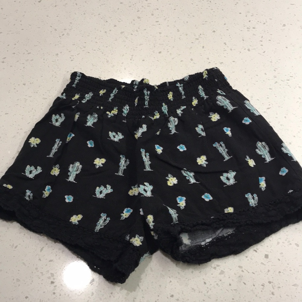 Black flowy shorts with cacti